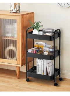 3-Tier Kitchen Storage Trolley on Wheels Rolling Utility Carts Mobile Storage Serving Trolley Metal Cart for Dining Room, Bathroom, Laundry, Living Room, Organizer (Black) 40×30×77 cm - pzsku/ZC6621504A7C73187E219Z/45/_/1729939999/69fd8f11-a758-47a1-a397-b6e766b80991