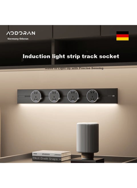 Aodoran Led Strip Track Socket Motion Sensor Soft Light Portable Surface Mounted No Drilling 600mm + 5 Five-hole Sockets White