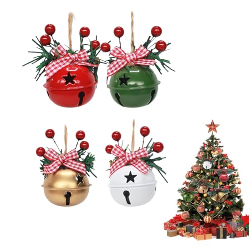 squishy 4Pcs Christmas Tree Decorations,Christmas Tree Ornaments with Bells, Hanging Ornaments for Holiday Trees, Wreaths, Party Decorations - Image 1
