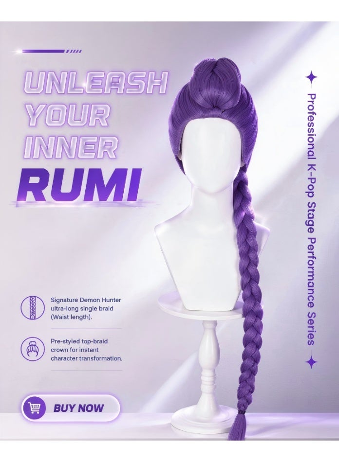 Kpop Demon Hunters Rumi Wig Purple Long Braided Cosplay Wig for Kids Adults Halloween Costume Party Stage Performance - Image 1