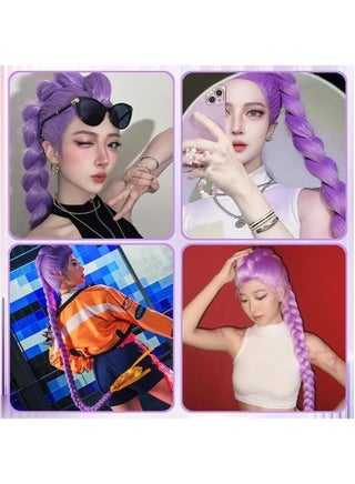 باروكة Rumi من Kpop Demon Hunters بلون بنفسجي وضفيرة طويلة، شعر مستعار للتنكر والكوسبلاي للأطفال والكبار لحفلات الهالوين والعروض المسرحية - view 2
