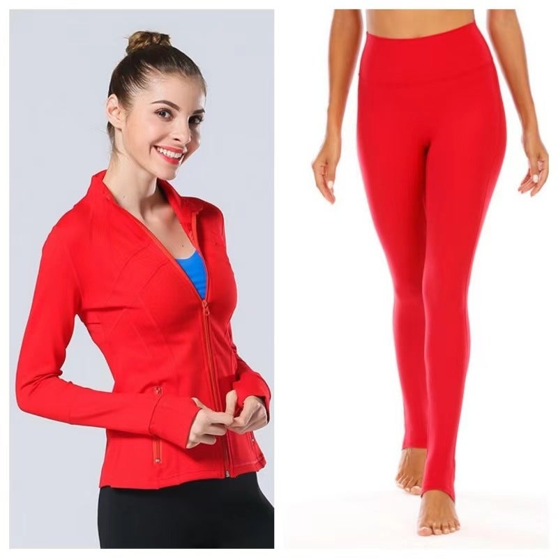 Generic Jacket Womens Sports Jacket Zipper Cardigan Long Sleeve Slim-Fit Running Fitness Top Define Yoga suit Red jacket suit 