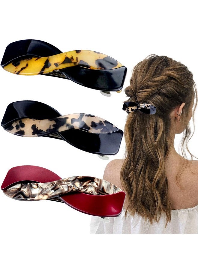 LAPOHI 3 Pieces Hair Barrettes For Women Medium Interweave Wider Hair Clips Hair Accessories For Thick Curly Fine Updo Hair (Leopard Print&Tortoise Shell&Burgundy) - Image 1