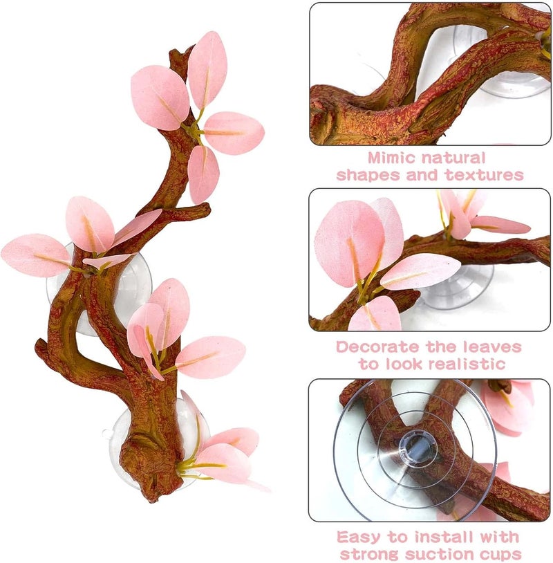kathson Reptile Corner Branch, Lizard Climb Branches Decor Terrarium Plant Decoration with Suction Cup Reptile Tank Plant Ornament for Bearded Dragons Gecko Snake Spider Frog Climbing (Pink) - Image 2