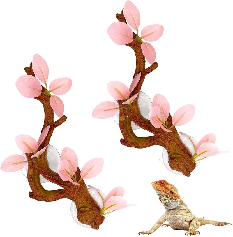 kathson Reptile Corner Branch, Lizard Climb Branches Decor Terrarium Plant Decoration with Suction Cup Reptile Tank Plant Ornament for Bearded Dragons Gecko Snake Spider Frog Climbing (Pink) - Image 1