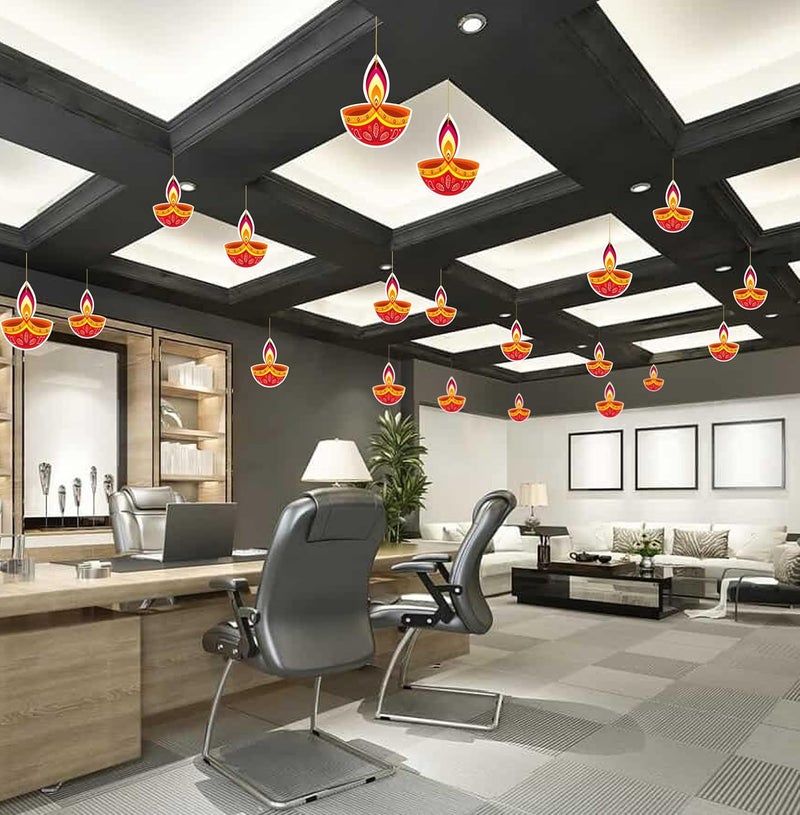 TOYXE Ceiling Hanging Deepak Dual Sided Printed for Diwali Decoration Set of 10 Pcs - Image 4