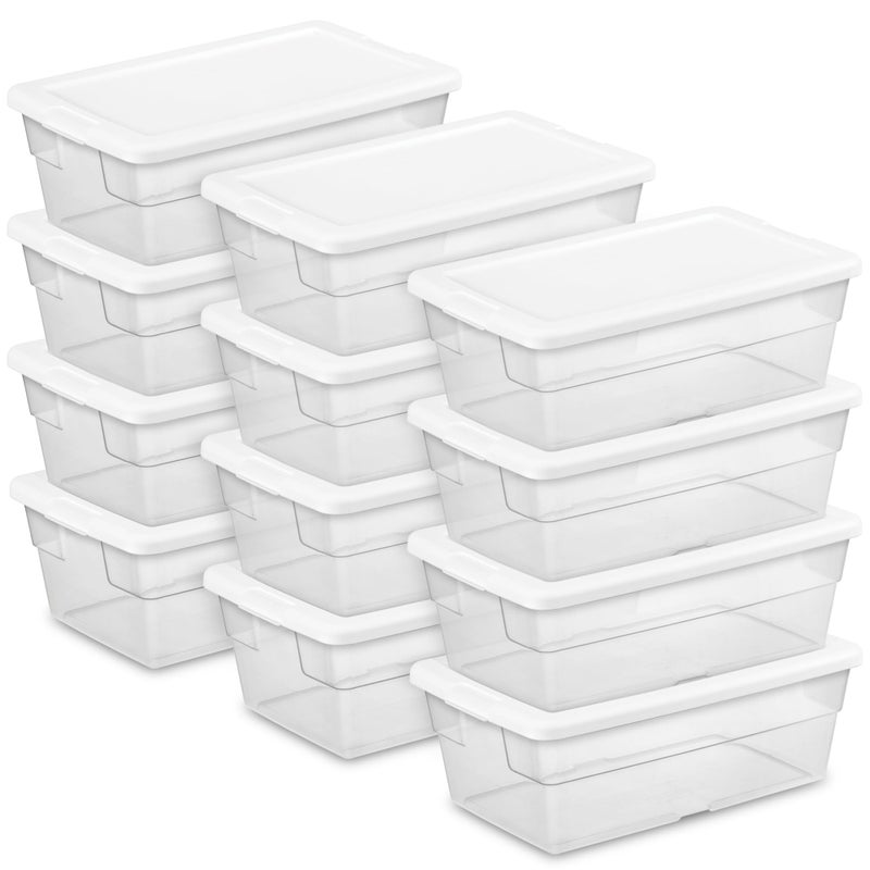 Sterilite 12Pack Storage Box Stackable Clear Plastic Bins with SnapOn Lids 6 Quart