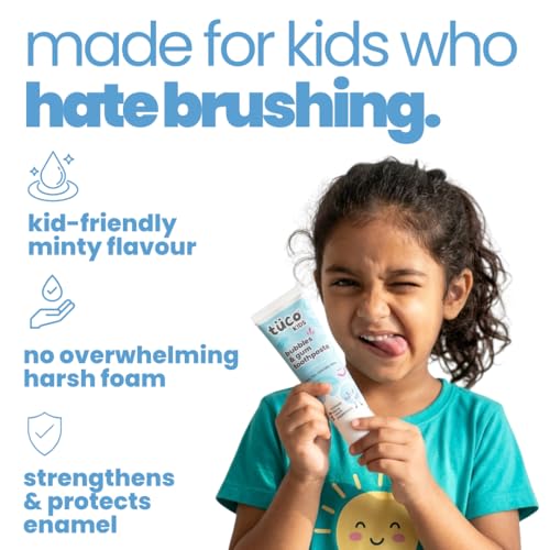 Tuco® Kids Bubbles & Gum Anticavity Toothpaste | Peppermint Flavour | Fluoride for Cavity & Enamel Protection | No added Color | SLS Free | Infused with Clove, Neem & Miswak | Ages 4+ Years | 50gm (pack of 1) - Image 2