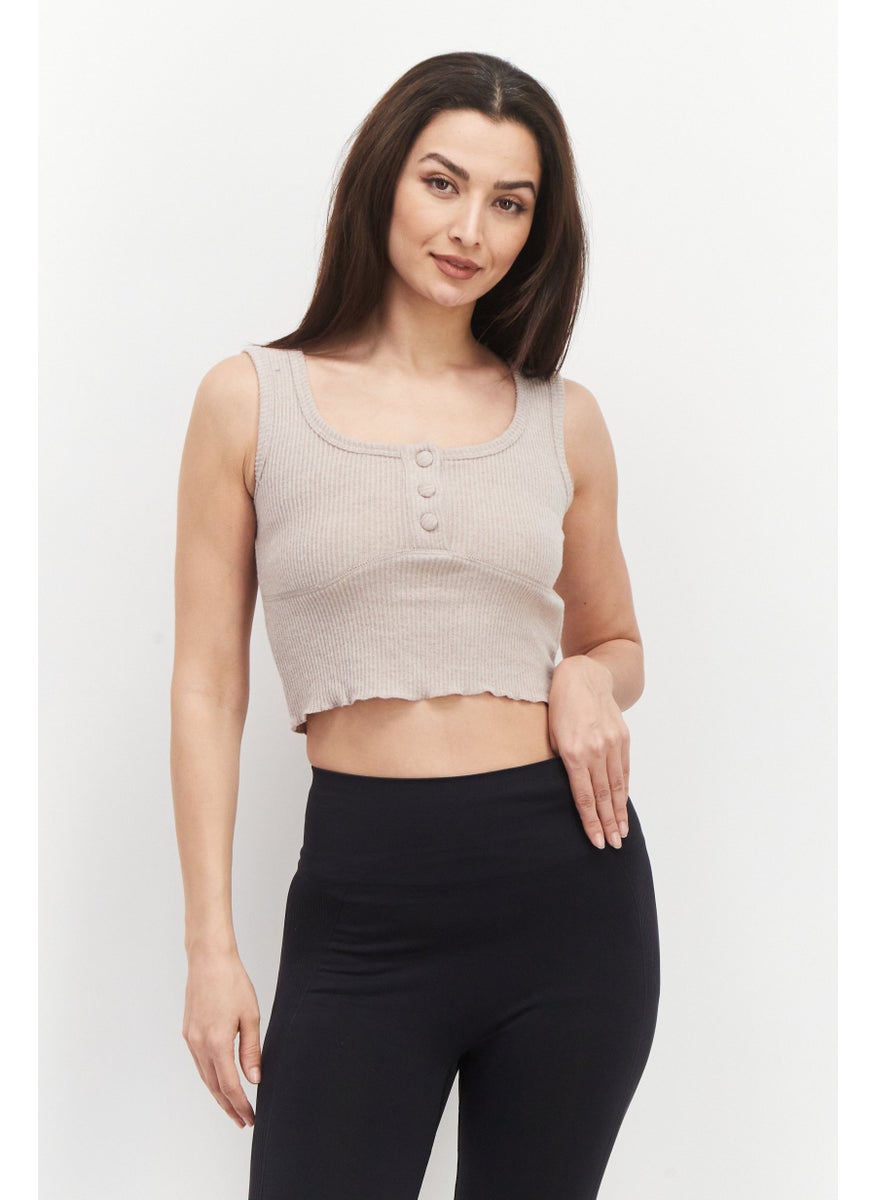 Cotton On Body Women U-Neck Sleeveless Textured Crop Top, Mushroom Marle  - Image 1