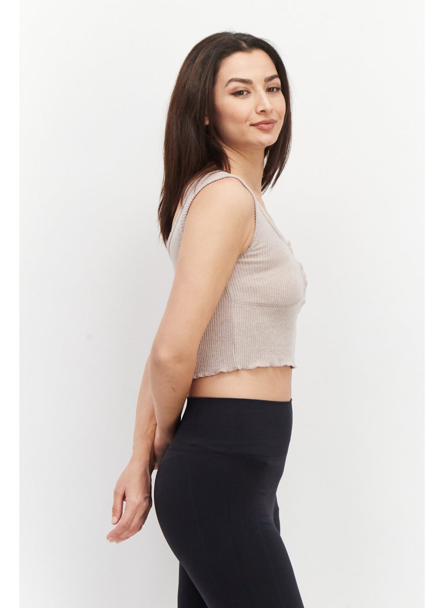 Cotton On Body Women U-Neck Sleeveless Textured Crop Top, Mushroom Marle  - Image 2