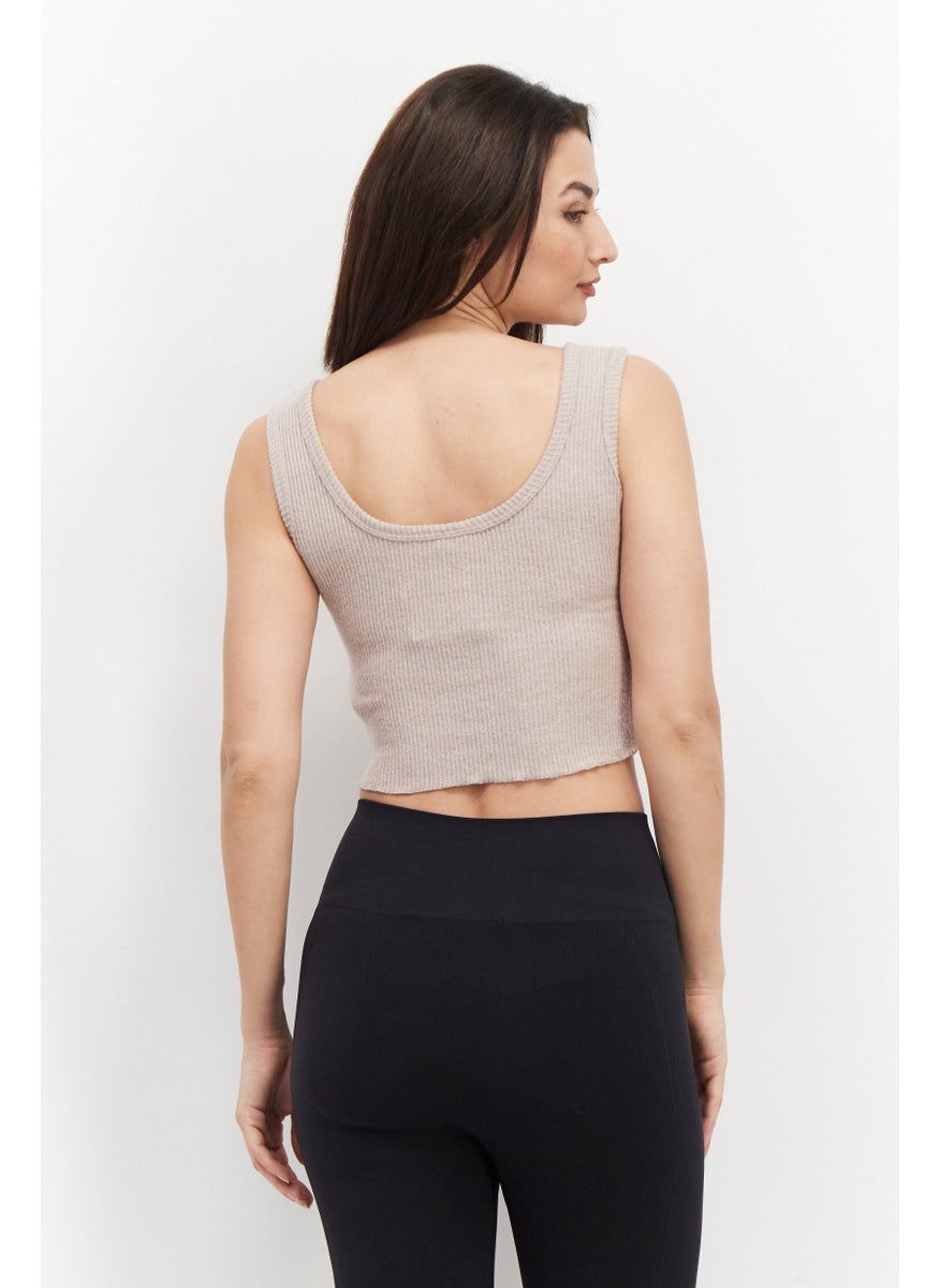 Cotton On Body Women U-Neck Sleeveless Textured Crop Top, Mushroom Marle  - Image 4