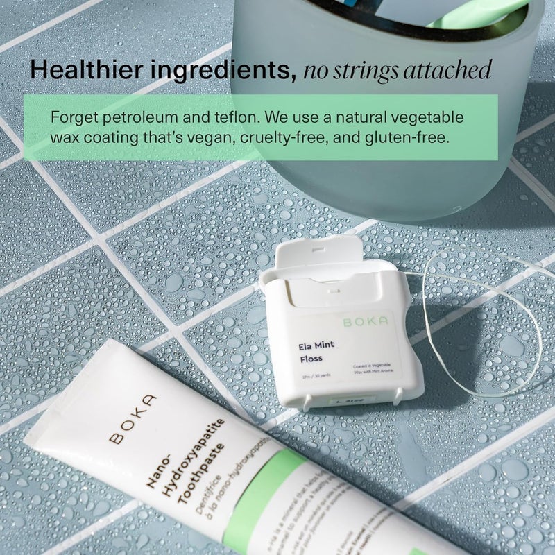 Boka Ela Mint Expandable Woven Dental Floss, Made from Natural Vegetable Wax, Teflon-Free and Petroleum-Free, 30 Yards of Waxed Floss (Pack of 3) - Image 3