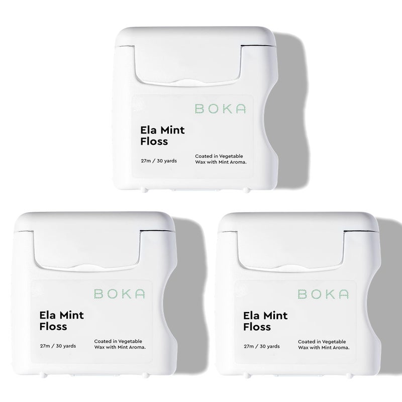 Boka Ela Mint Expandable Woven Dental Floss, Made from Natural Vegetable Wax, Teflon-Free and Petroleum-Free, 30 Yards of Waxed Floss (Pack of 3) - Image 1