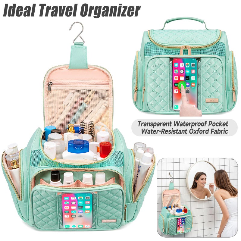 Tealari Large Toiletry Bag for Women Men,Bathroom Bag,Water Resistant Shower Bag,Makeup Bag,Portable Shower Caddy for College Dorm,Hanging Travel Toiletry Bag with Transparent Waterproof Phone Pocket - Image 2