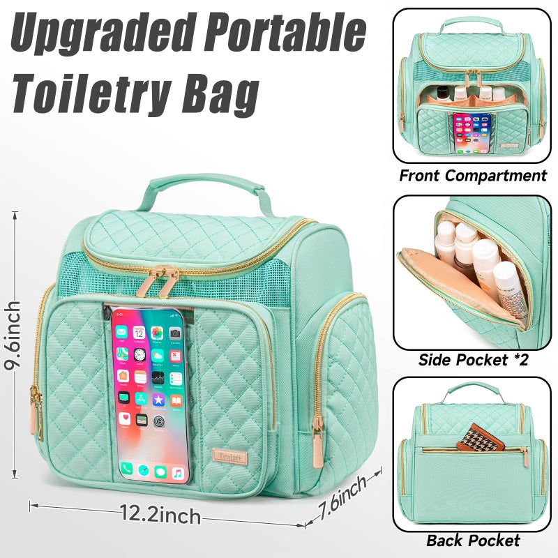 Tealari Large Toiletry Bag for Women Men,Bathroom Bag,Water Resistant Shower Bag,Makeup Bag,Portable Shower Caddy for College Dorm,Hanging Travel Toiletry Bag with Transparent Waterproof Phone Pocket - Image 4