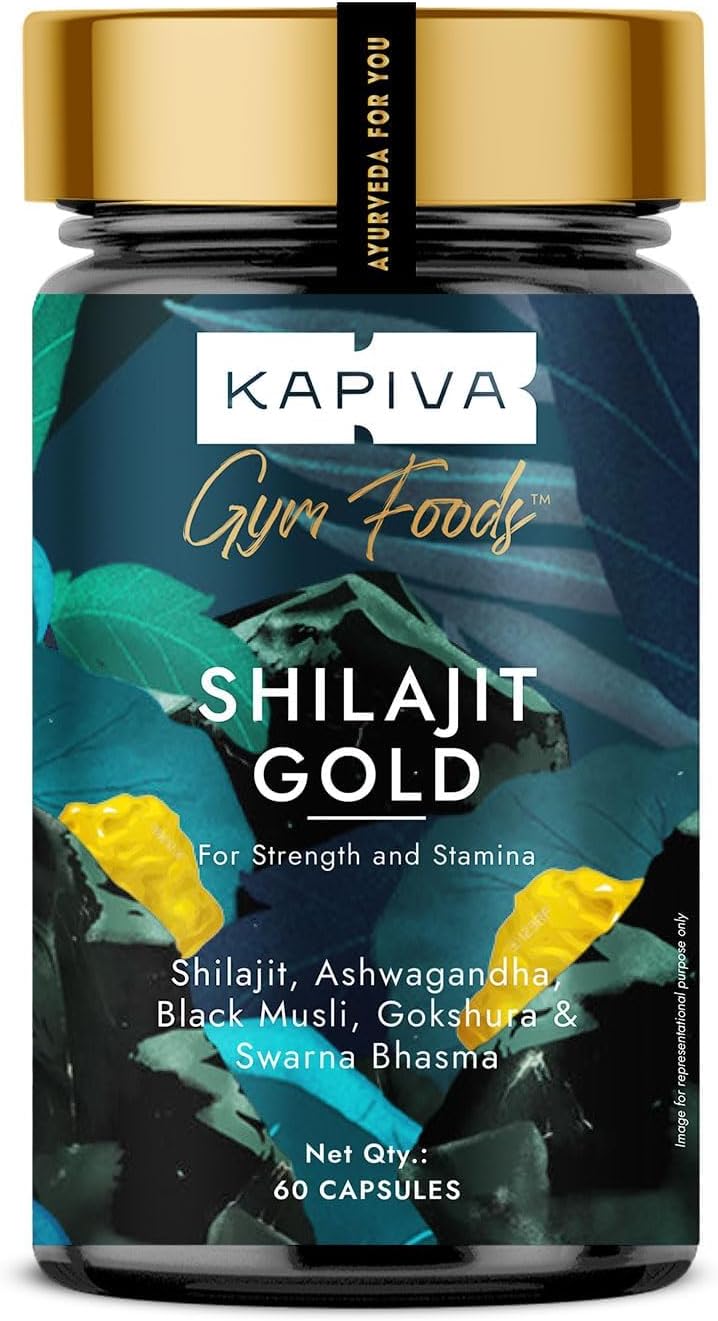 Kapiva Shilajit/Shilajeet Gold 60 Capsules | Contains 24 Carat Gold | For Stamina, Muscle Growth & Energy | Ashwagandha, Gokshura, Safed Musali & Other Action Herbs & 100% Ayurvedic - Image 1