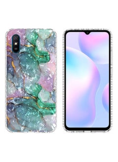 HuHa Case Cover For Xiaomi Redmi 9A / Redmi 9i India 2.0mm Airbag Shockproof TPU Phone Case Ink Green Marble 