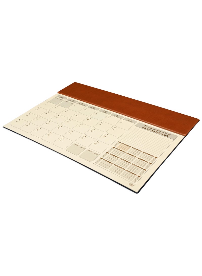 FIS FIS Year Planner 2025 (Arabic/English) with PVC Desk Blotter and Italian PU Flap, Brown - FSDKPAE25BR  - Image 1