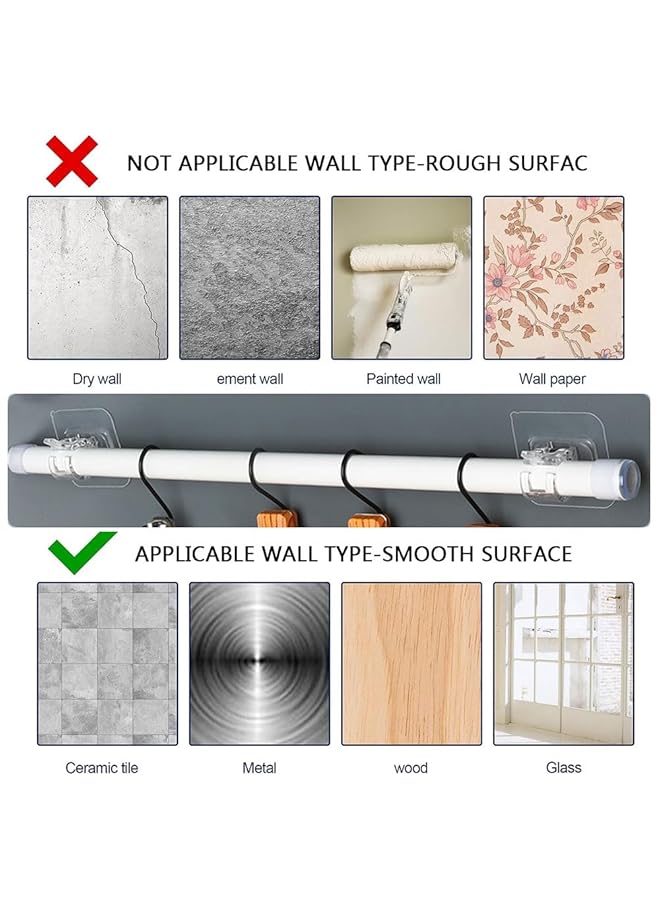 إيروريكس 8 قطع من دعامات قضبان الستائر ذاتية اللصق بدون حفر، خطافات حامل قضبان الستائر البلاستيكية الشفافة القابلة للتعديل، خطافات تعليق الستائر للحمام وغرفة النوم شفافة - Image 5