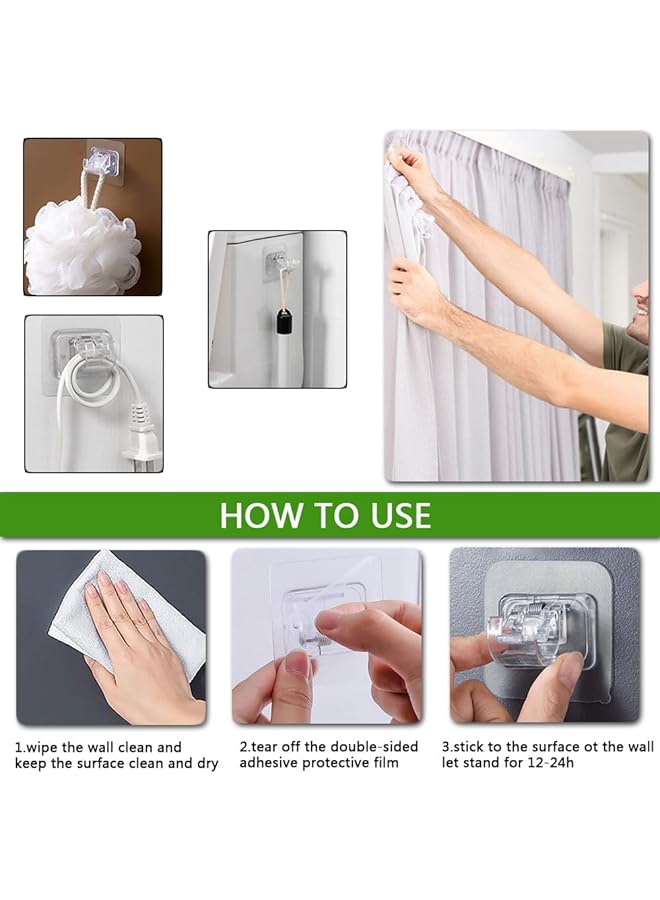 إيروريكس 8 قطع من دعامات قضبان الستائر ذاتية اللصق بدون حفر، خطافات حامل قضبان الستائر البلاستيكية الشفافة القابلة للتعديل، خطافات تعليق الستائر للحمام وغرفة النوم شفافة - Image 4