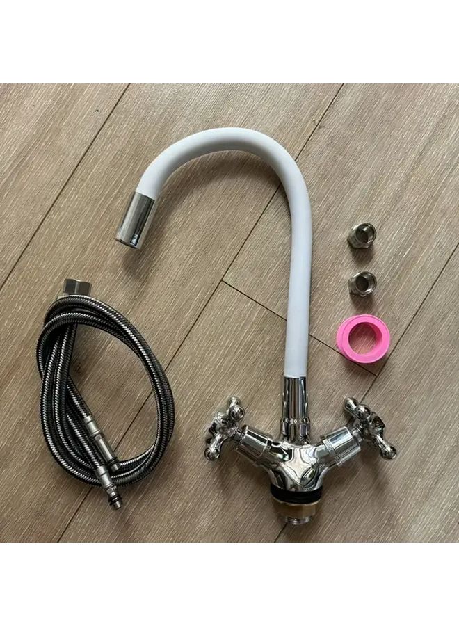 White Kitchen Sink Faucet With 23 62inch Hose G1 2 Hot Cold Water Swivel Spout - Image 1