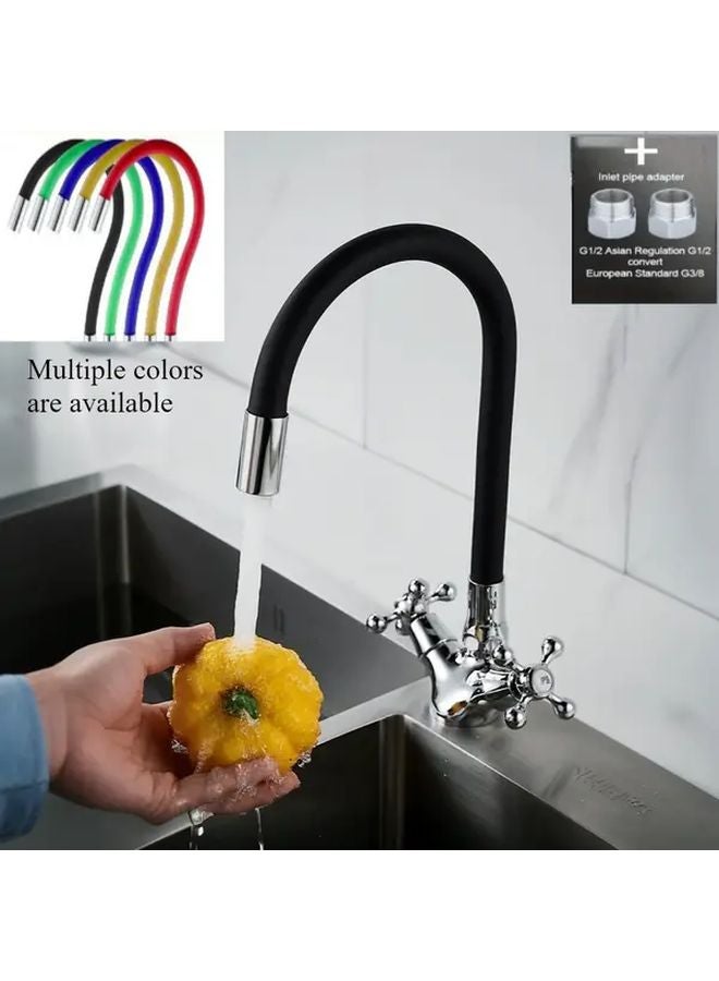 White Kitchen Sink Faucet With 23 62inch Hose G1 2 Hot Cold Water Swivel Spout - Image 2