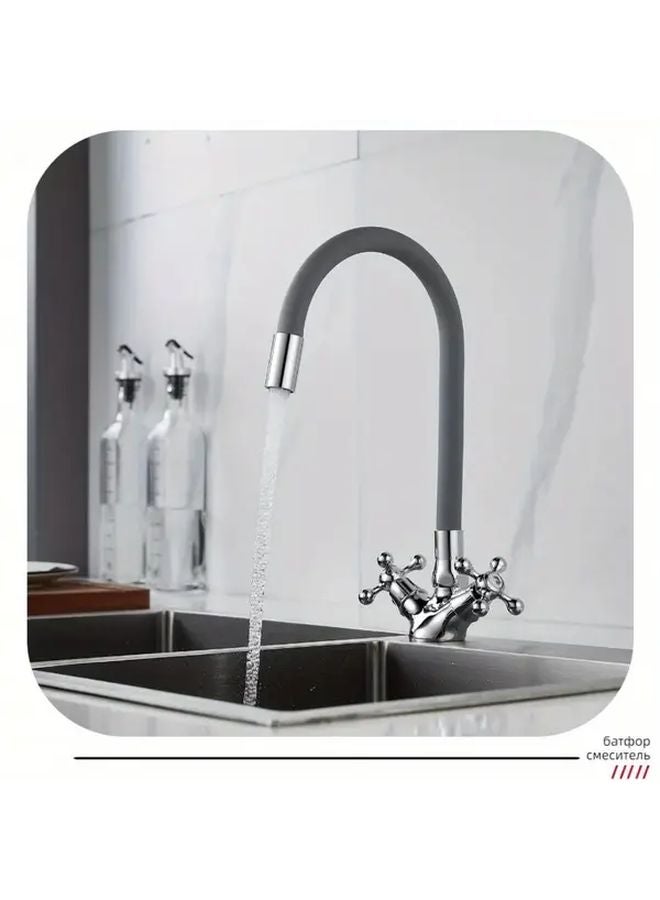 White Kitchen Sink Faucet With 23 62inch Hose G1 2 Hot Cold Water Swivel Spout - Image 3