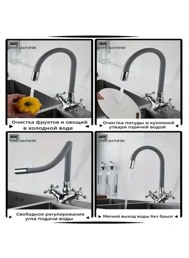 White Kitchen Sink Faucet With 23 62inch Hose G1 2 Hot Cold Water Swivel Spout - Image 4