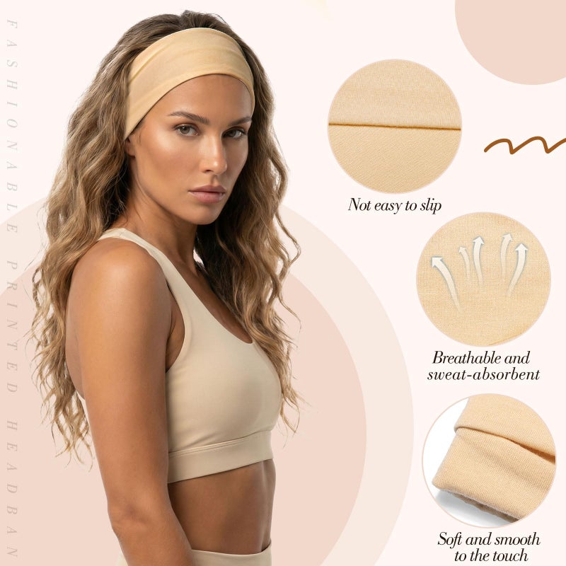 obeoby Wide Sport Headbands, 8 Pack Stretchy Headbands for Yoga Running Simple Solid Color Head Bands for Fitness Enthusiasts - Image 4