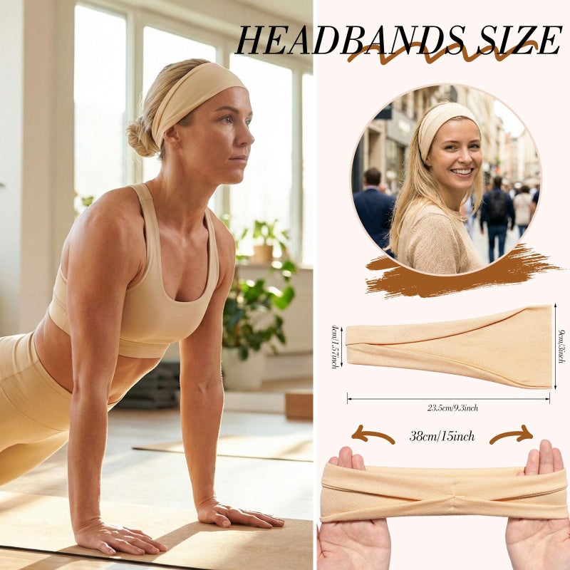 obeoby Wide Sport Headbands, 8 Pack Stretchy Headbands for Yoga Running Simple Solid Color Head Bands for Fitness Enthusiasts - Image 2