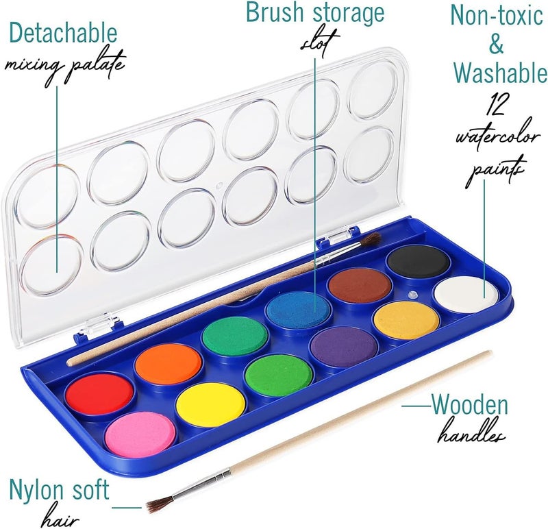 Pelikan J/12 Watercolor Paint Set – 12 Non-Toxic & Washable Colors with Detachable Mixing Palette and Soft Nylon Brush - Image 1