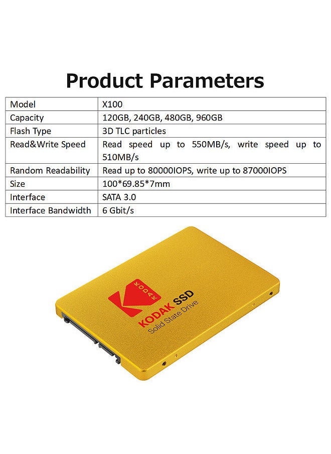 Kodak - X100 Solid State Drive SSD SATA III 120GB High Speed for PC Laptop - Image 1