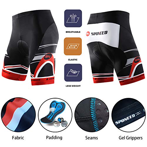 sponeed Bike Riding Shorts Padded Men Compression Bicycle Bottoms Cycle Pants US L Red - Image 3
