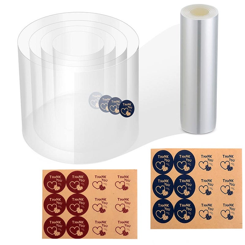 DATANYA Cake Collars 8 Inch Acetate Rolls Clear Acetate Sheets Transparent Mousse Cake Collar Cake Strips for Baking, Surrounding Edge Decorating + Bonus with Delicate Stickers(8 x 394inch) - Image 1