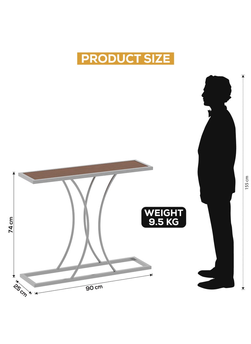 RIGID Stainless Steel Console Table with Wooden Top  74x90x25cm  - Image 2