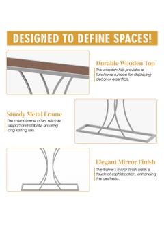 RIGID Stainless Steel Console Table with Wooden Top  74x90x25cm  - Image 3