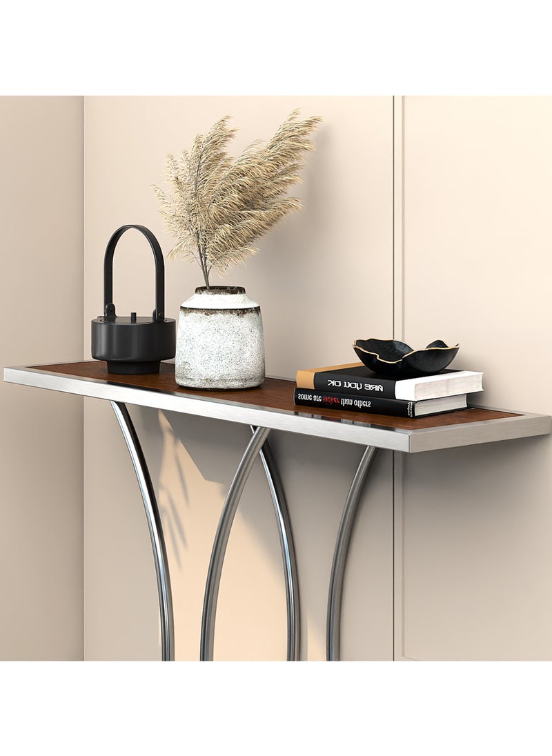 RIGID Stainless Steel Console Table with Wooden Top  74x90x25cm  - Image 4