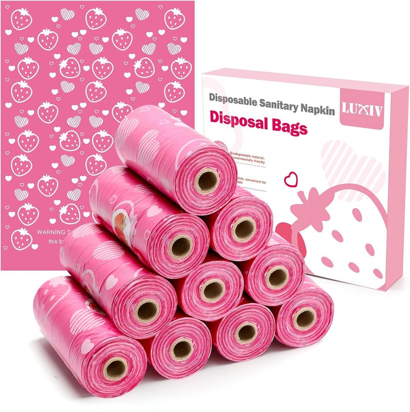 Luxiv 150Pcs Sanitary Napkin Disposal Bags, Luxiv Pink Disposable Sanitary Bag Personal Care Disposal Bags for Tampons Trash Bag, Disposable Mini Bag for Women Privacy Handling Bag Diaper Sack (Pink) 