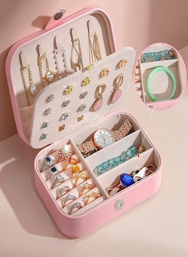 Moxtiza Leather Travel Jewelry Storage Box Double Layer for Earrings, Rings, Necklaces, Bracelets, Girls Women Jewellery Organisers Magnetic Buckle Portable - Image 1
