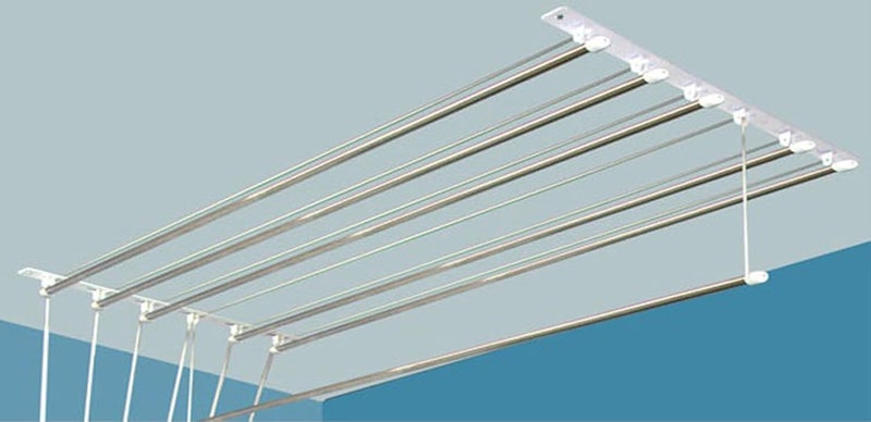 SAI PRASEEDA Rust Proof Stainless Steel Ceiling Clothes Hanger_Cloth Drying Hanging Stand for Balcony_Individual Dropdown Railers_Nylon Ropes_7 Feet X 6 Pipes with A Cloth Hanging Rope PHCS5 - Image 4