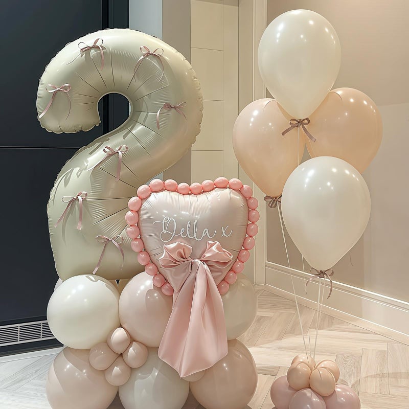 BBPOOL Cream Number 2 Balloons,40 Inch 2 Balloons Giant Helium Foil Mylar Beige 2 Balloon Number for Birthday Party Anniversary Decorations - Image 5