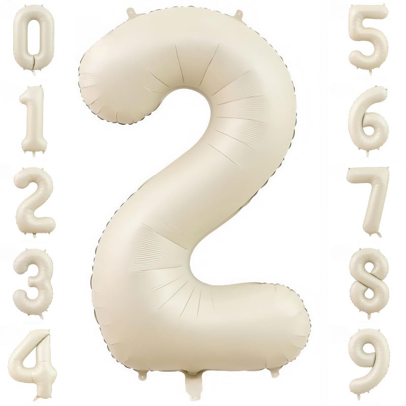 BBPOOL Cream Number 2 Balloons,40 Inch 2 Balloons Giant Helium Foil Mylar Beige 2 Balloon Number for Birthday Party Anniversary Decorations - Image 1