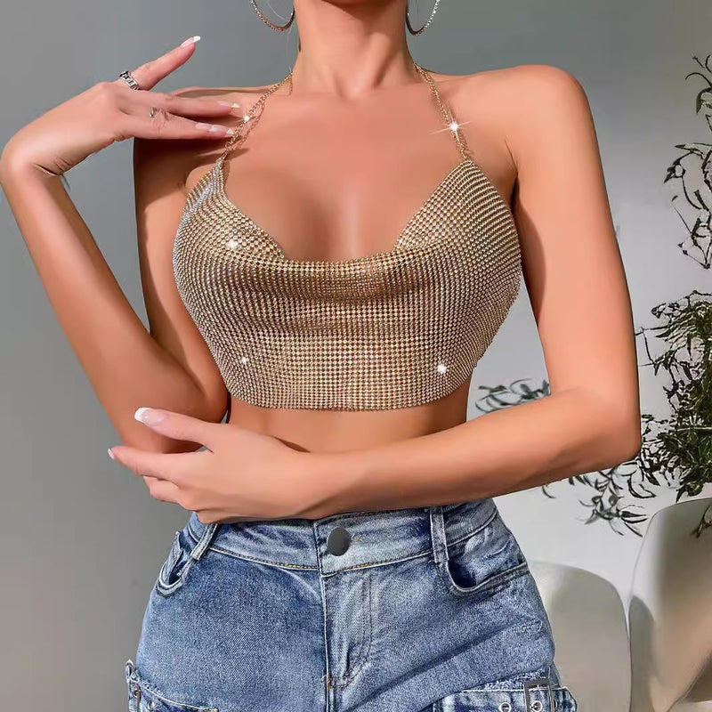 New Metal Super Flash Rhinestone Chain Halter Backless Tube Top Strap L615 - Image 5