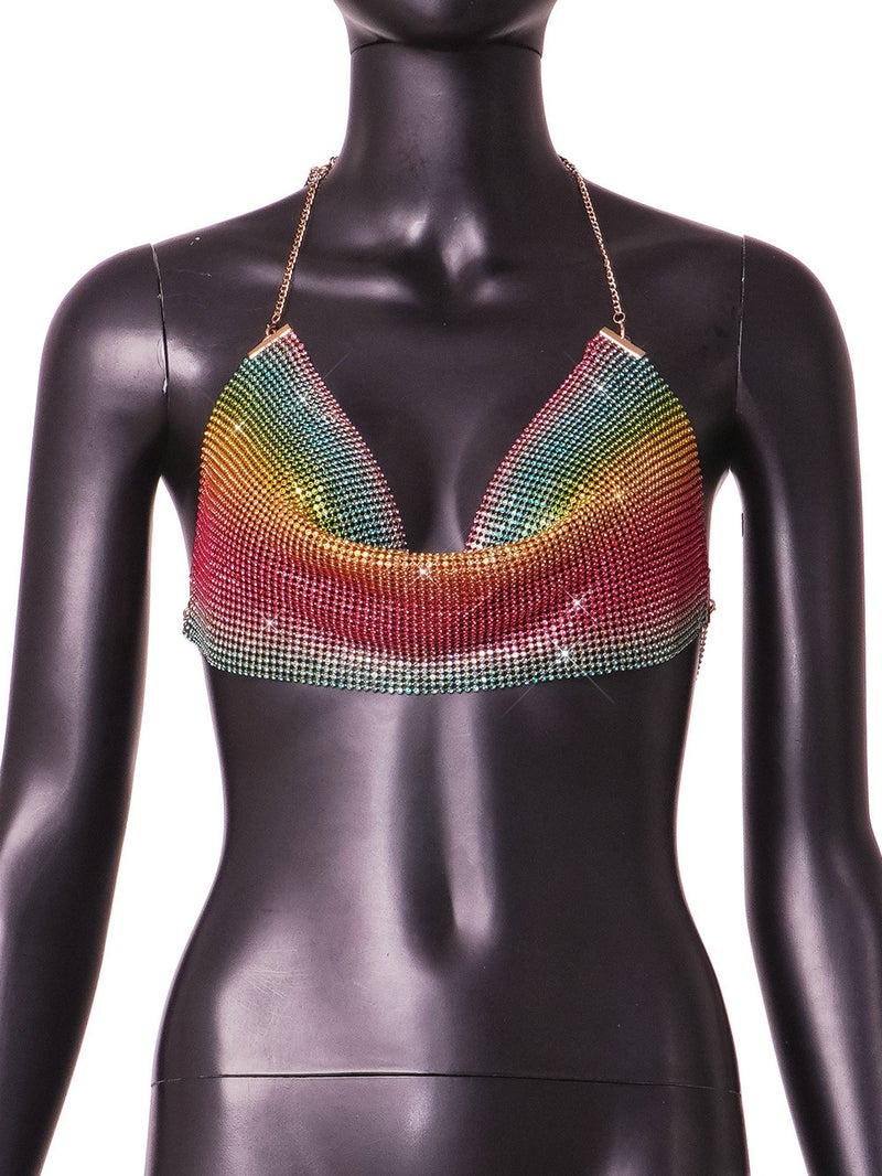 New Metal Super Flash Rhinestone Chain Halter Backless Tube Top Strap L615 - Image 1
