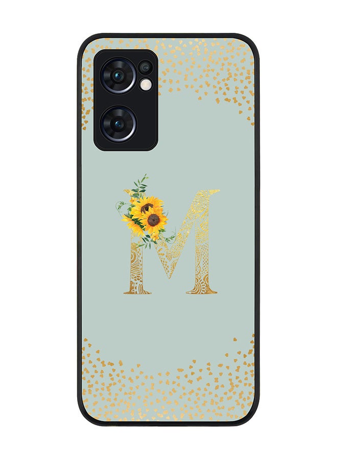 Stylizedd Rugged Black edge case for Oppo Find X5 Lite, Slim Cover - Custom Monogram Initial Letter Floral Pattern Alphabet - M (Light Grey ) - Image 1