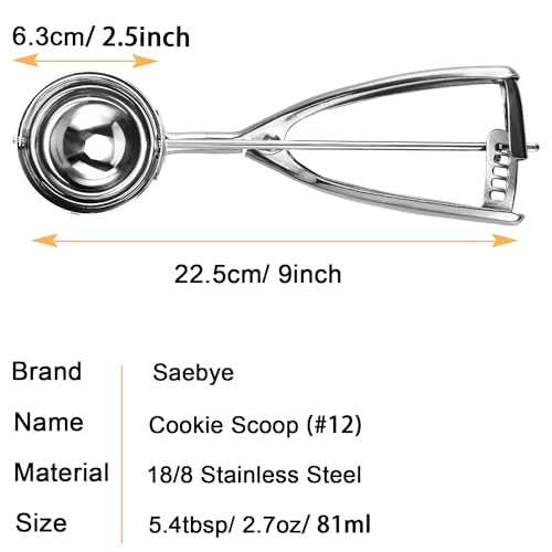 Saebye Large Cookie Scoop, 5.4 Tbsp/ 2.7 OZ, 2.5 inch/ 63MM Ball, 18/8 Stainless Steel Ice Cream Scoop, Cupcake Scoop, Secondary Polishing - Image 2