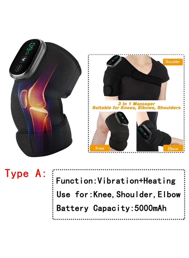 AROAQ Heated Knee Brace Support, Electric Heating Knee Massager, Far Infrared Joint Physiotherapy Elbow Knee Pad, Usb Charging Vibration Massage knee pad for Knee Injury Cramps Arthritis, (Type A-Black) - Image 1