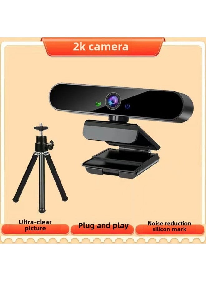 4K Super Clear Super Wide Angle USB Computer Camera Network Class Video Voice Desktop Notebook HD Camera-Color:2k Ultra-high Definition (driver-free + Microphone) + Bracket  - Image 1