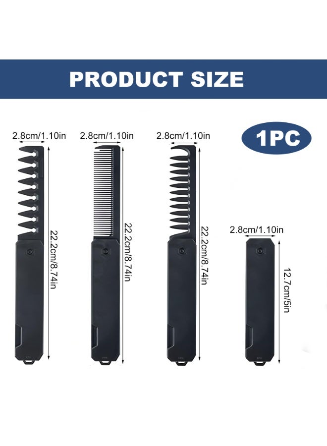 مشط شعر رجالي قابل للطي 3 في 1 - مشط جيب للرجال بأسنان دقيقة وعريضة، تصميم قابل للطي للسفر، مثالي لتصفيف اللحية والشعر، مثالي للاستخدام اليومي والتصفيف أثناء التنقل - Image 2