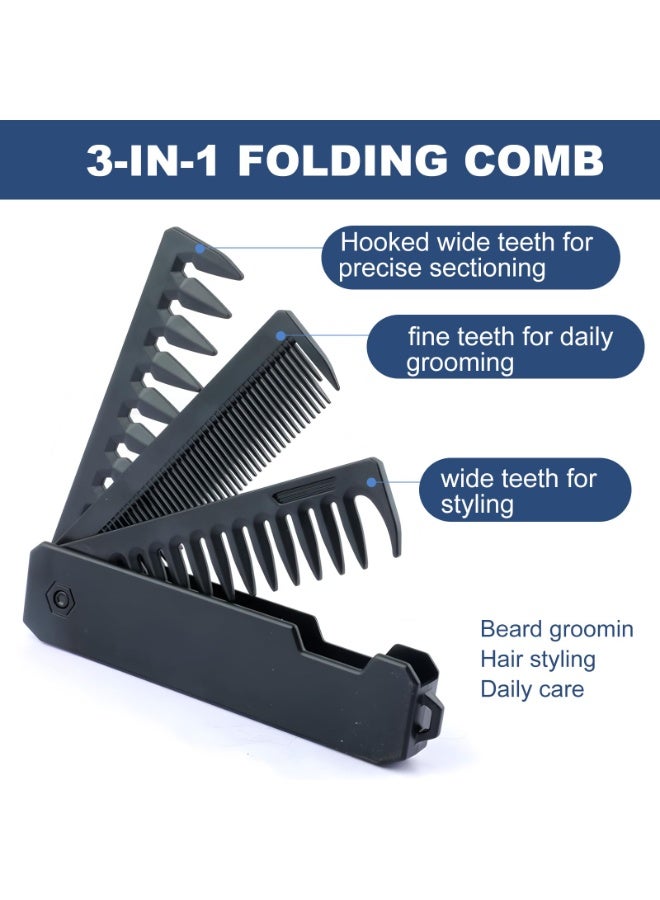 مشط شعر رجالي قابل للطي 3 في 1 - مشط جيب للرجال بأسنان دقيقة وعريضة، تصميم قابل للطي للسفر، مثالي لتصفيف اللحية والشعر، مثالي للاستخدام اليومي والتصفيف أثناء التنقل - Image 4